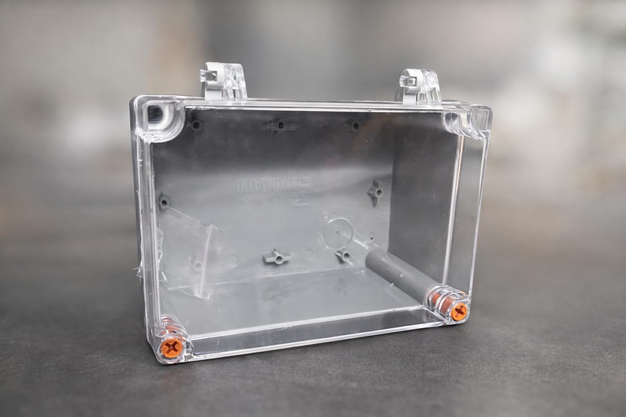 boxomatic abs transparent hinge junction box ip65/ip67 waterproof enclosure | 180x130x100 mm distribution box with clear lid & mounting plate for indoor outdoor