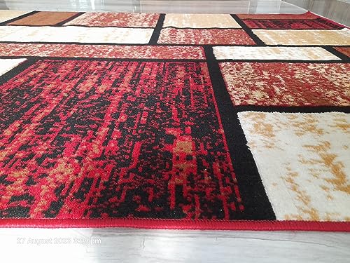 Image of Soft Modern Washable Beautiful Acrylic Rugs for Home Decor Living Room 5x7 Feet (150 x 200 Cm) Red Color