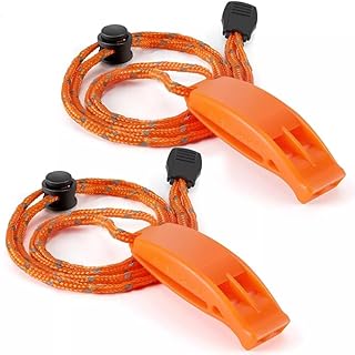 LimCryspp 2 Emergency Whistles Safety Lifeguard Whistles Survival Sharp Loud Explosions with Children Rope Kayak Life Jack...