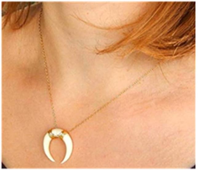 Liquidation Tusk Double Horn Necklace, Moon Necklace, Crescent Necklace,White Horn Necklace