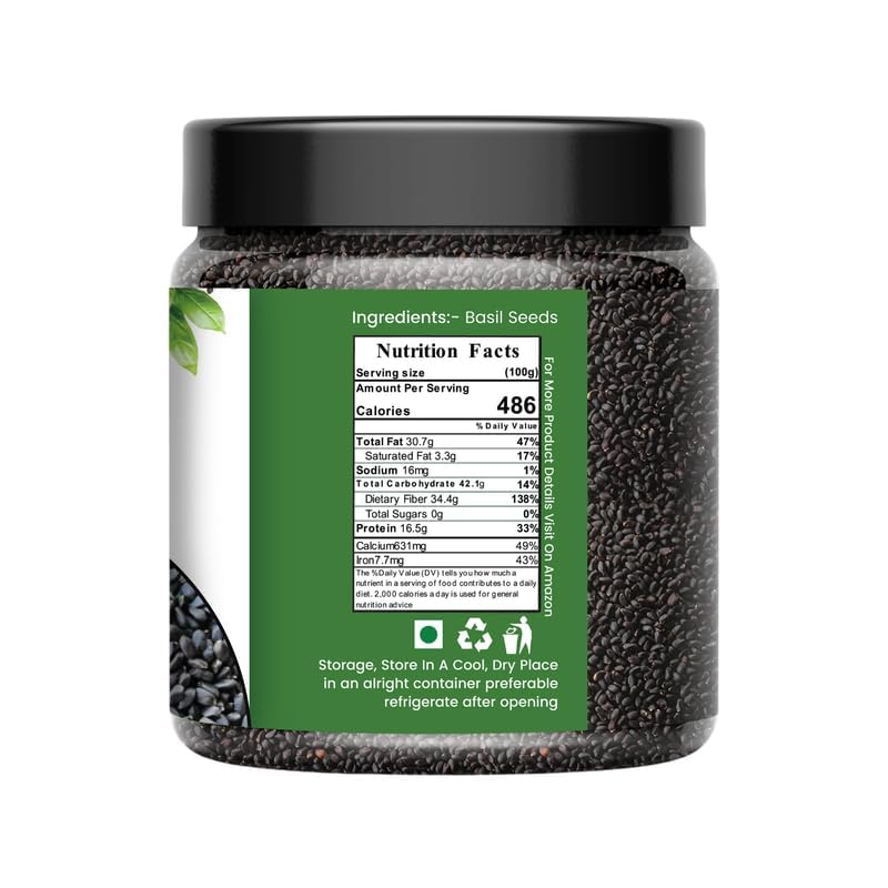 Image of NUTRIZAIKA Organic Sabja Seeds 100g | Basil Seeds Sabja, Tukmaria for Falooda, Digestion & Hydration - Gluten-Free, basil seeds for eating