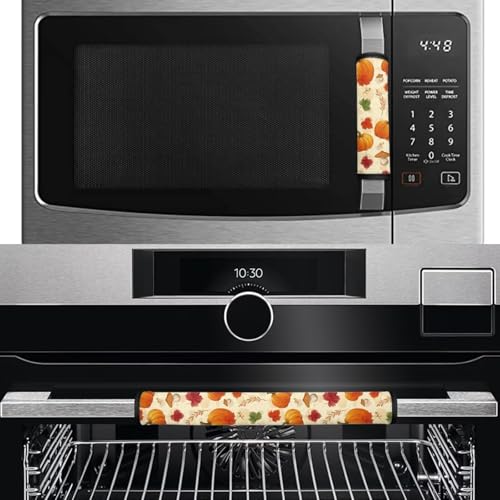 Image of Dreaweet Mushroom and Pumpkin Fridge Door Handle Covers Set of 4 Fall Kitchen Decor Washable Appliance Refrigerator Microwave Dishwasher Dust Door Handle Cover Keep Off Fingerprints