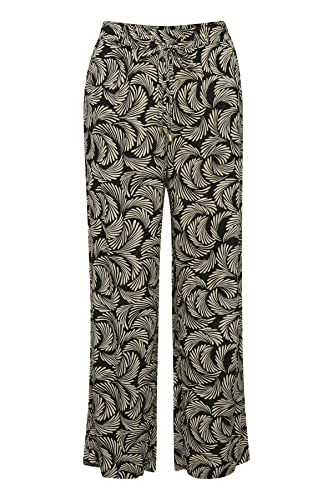 Kaffe Women's Casual Trousers Wide Legs Elasticated Waist Front Pockets Pantalones, Black Deep/Antique White Print, 36 De Las Mujeres
