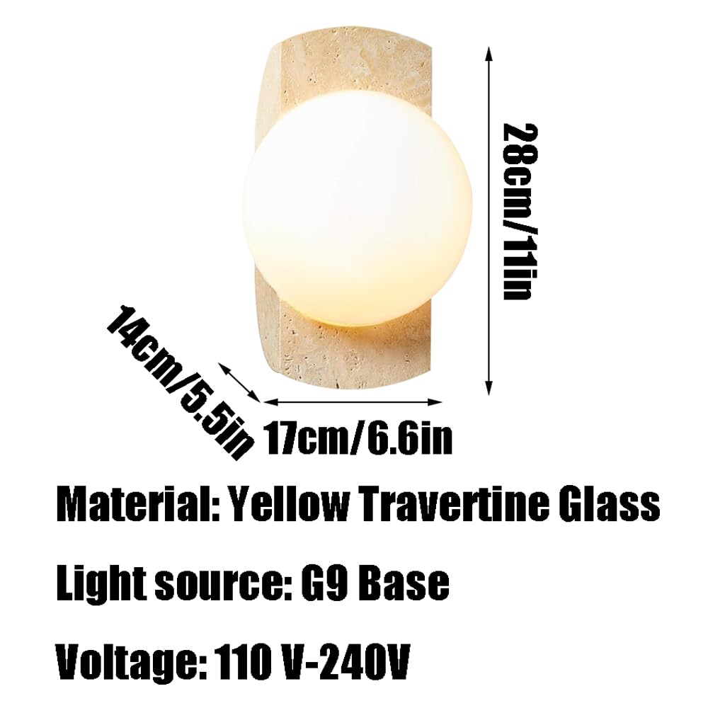 Industrial Style Yellow Travertine Wall Light, G9 Source Glass Lampshade Lamp, Single Head Flush Mount Sconce, Restaurant Entrance Balcony Mounted Fixtures
