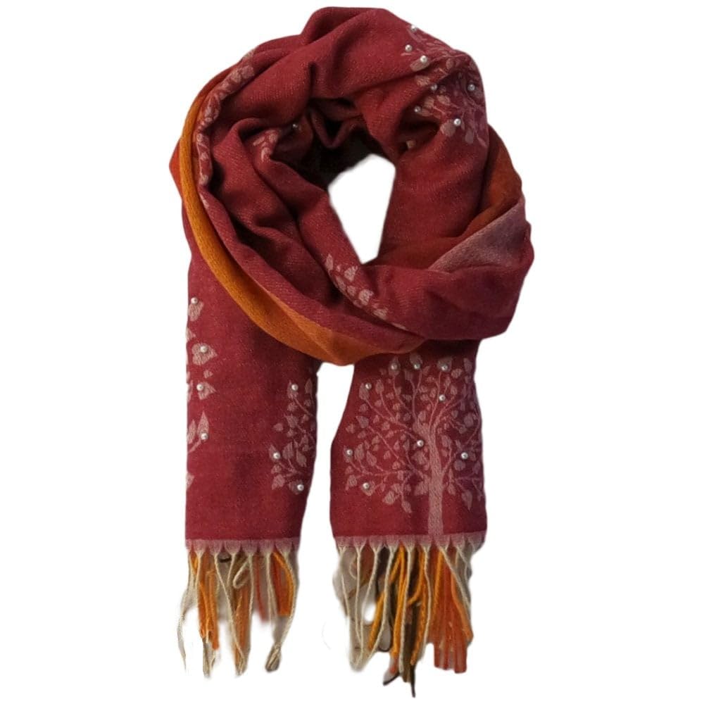Equilibrium Women's Red Pearl Tree Of Life Scarf