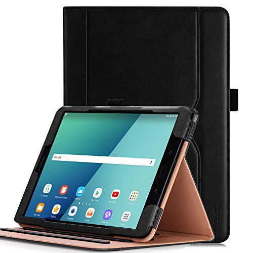 iHarbort Samsung Galaxy Tab S3 9.7 SM-T820 T825 Funda Tapa Elegante PU Funda de Piel Case Cover con Ranura para Tarjeta y Función Automática de Despertador/Sueño, Negro
