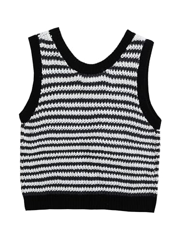 Sweater Vest Women Casual Sleeveless Crochet Tops Color Block Tie Back Knit Tank Tops2