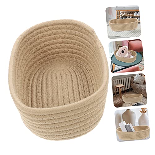 Image of Outanaya Storage Basket Woven Cotton Organizer for Sundries Toys and Books Medium Decorative Container Khaki for Home Office Use