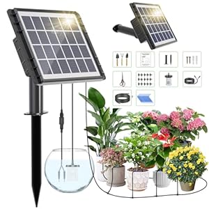 Solar Auto Drip Irrigation Kit System, Solar Powered Plants Watering System, Self Watering Devices Supported 15Pots with 6Timing Modes, Irrigation System for Indoor and Outdoor,Balcony Patio & Garden