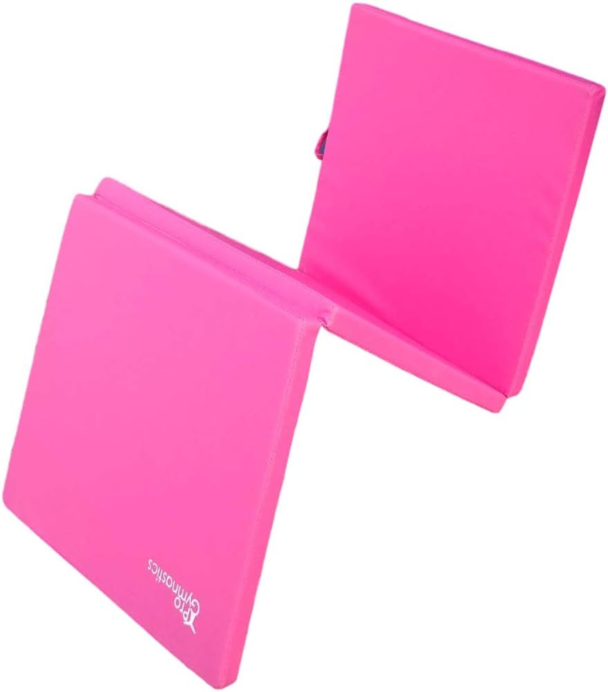 2" Thick Tri-Fold Folding Exercise Mat All Purpose with Carrying Handles for MMA, Gymnastics and Home Gym Protective Flooring Pink