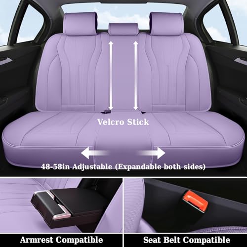 Image of Coverado Seat Covers Full Set, Waterproof Car Seat Covers, Leather Seat Cover for Cars, Front and Back Car Seat Protector, Universal Car Seat Cushions Automotive Accessories Fit for Most Cars, Purple