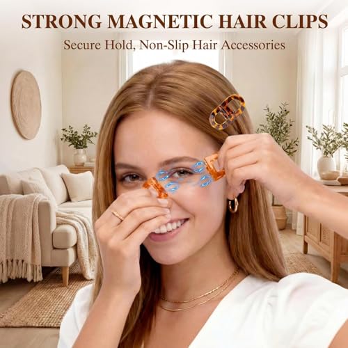 Image of 2 Pcs Hair Clutchers for Women, Magnetic Hair Clip, 2-in-1 Section Clips for Hair Styling, Daily Use and Professional Salon Clutcher Hair Accessories, Black Brown Print Hair Claw Clips (Leopard Print and Checkered Pattern)