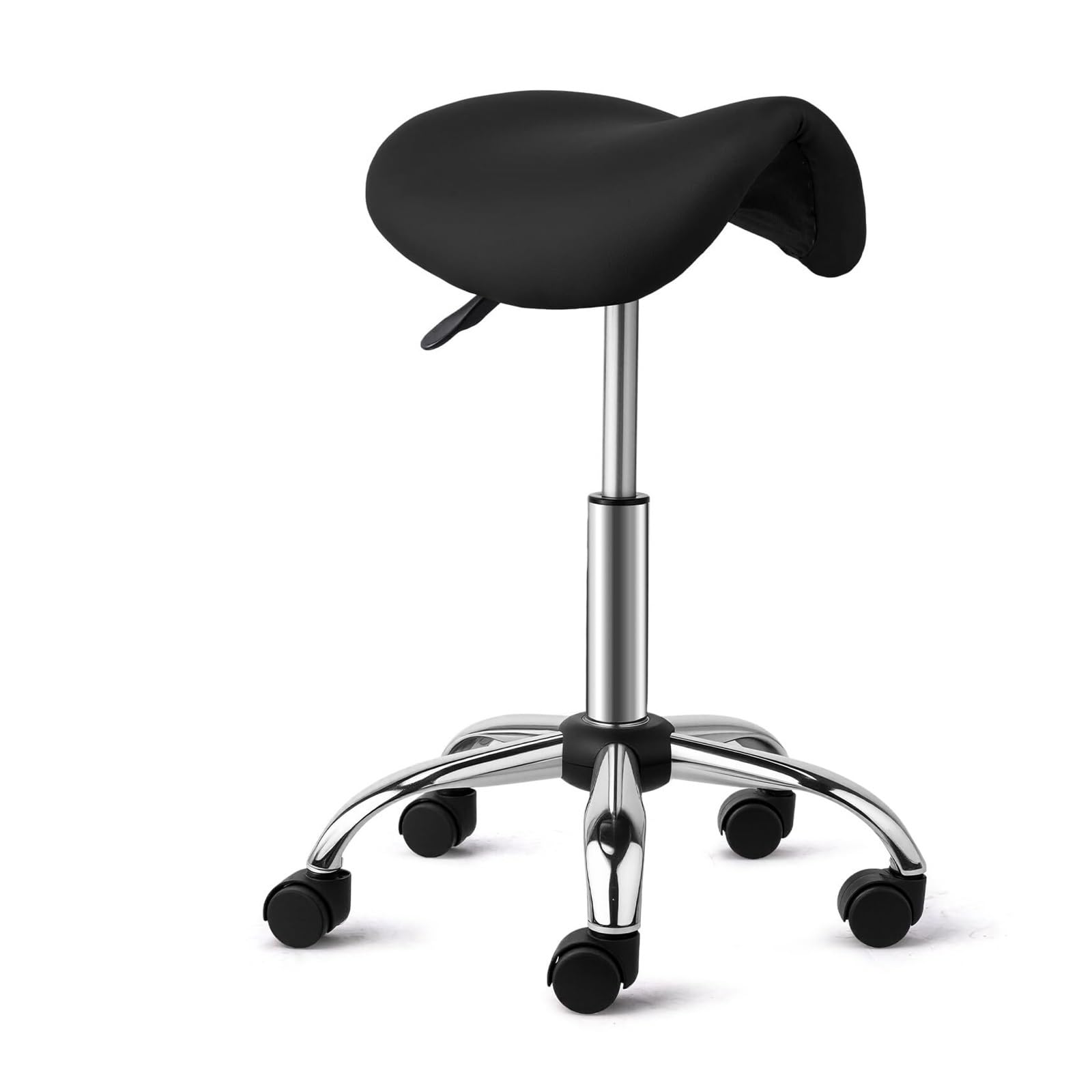 METTEOR Saddle Stool Rolling Chair, Saddle Chair with Swivel Wheels, Adjustable Hydraulic Stylist Cutting Stool for Salon Tattoo Massage (Black)