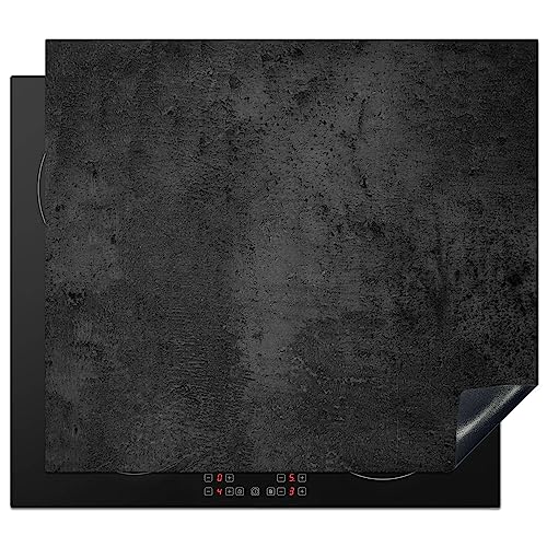 KitchenYeah Herdabdeckplatte Einteilig Ceranfeld Abdeckplatte für Induktionsschutz Ceranfeldabdeckung Vinyl Herdabdeckplatten Beton - Vintage - Rustikal - Grau - Schwarz - 60x52 cm