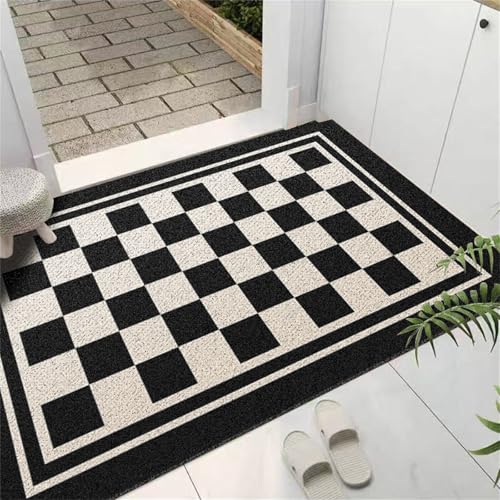 Surwin Paillasson Interieur Entree, Style Blanc Noir Tapis de Porte d'Entrée Antidérapant Tapis Entree PVC en Luffa Paillassons Anti-Poussiere Tapis de Sol Doux...