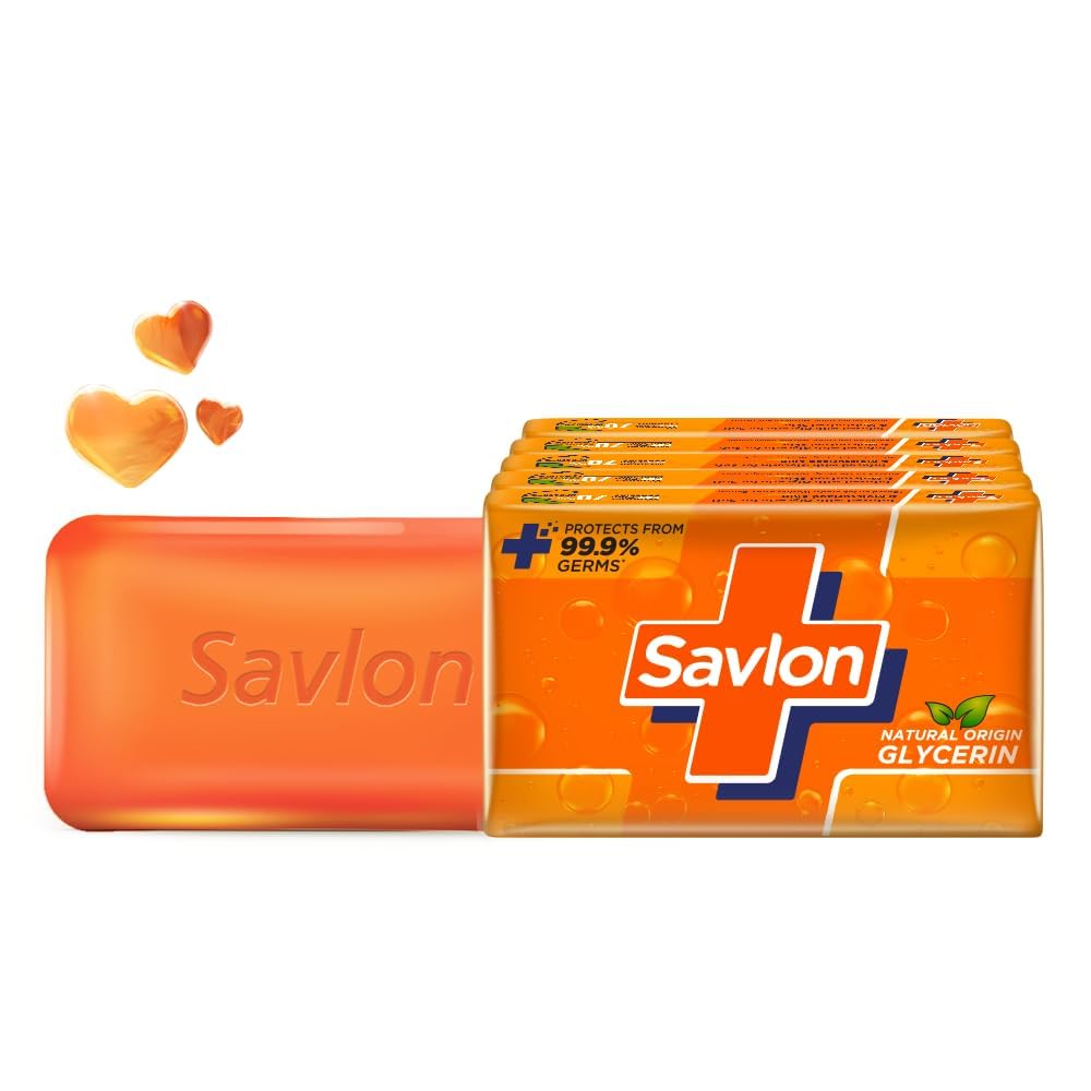 Sav.lon Moisturizing Glycerin Soap Bar With Germ Protection, 625g (125g - Combo Pack of 5), Soap for Women & Men, For All Skin Types