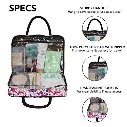 Nicole Miller Makeup Bag, Travel and Toiletry Bag, Large Cosmetic Bag with Zippered, Transparent Pockets and Handles, Foldable Makeup Bag for Home and Travel (Colorful Flower Print with Black Handles) - Thumbnail 3
