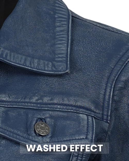 Image of Decrum Trucker Leather Jacket Women - Button Closure Vintage Style Real Lambskin Womens Leather Jacket