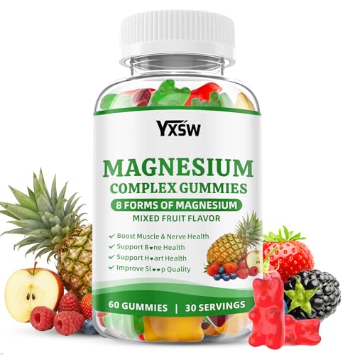 Magnesium Complex Gummies 8 Elemental 1000mg - Magnesium Glycinate, Citrate, Malate, Taurate, Supports Bones, Muscle, Nerve Health, for Women & Men, Vegan Non-GMO, Mixed Flavors, 60 Count