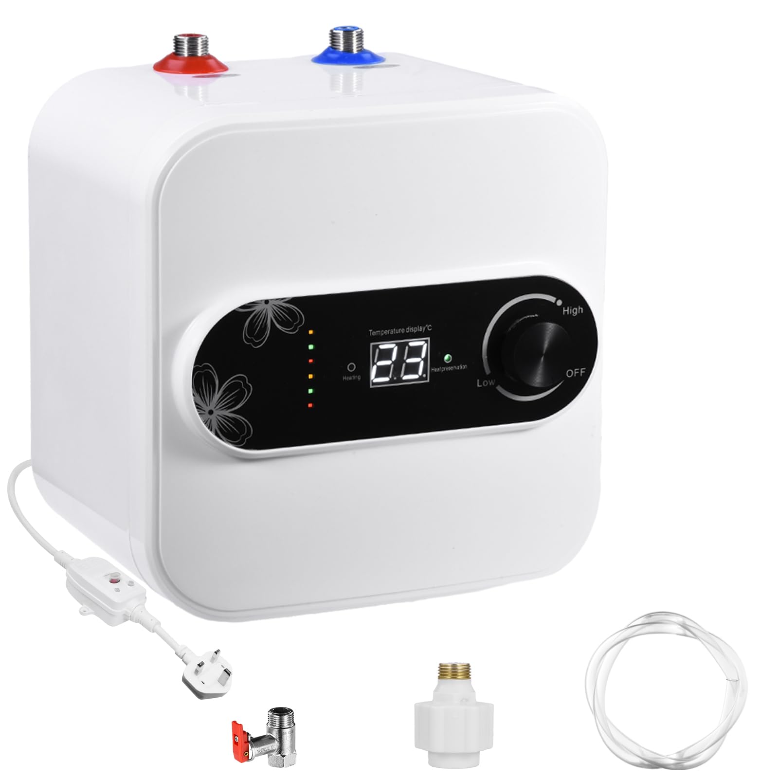 Worshow 1500W Point of Use Water Heater, 10L Under Sink Water Heater with Digital Display, IPX4 Top Outlet Mini Storage Water Heater,Small Hot Water Tank for Kitchen, Campervan, Bathroom, UK Plug
