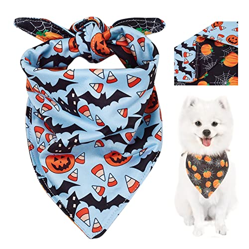 Vipith Double Sided Halloween Dog Bandana, Elastic Washable Triangle Pumpkin Bats Spider Web Dog Scarf Bib For Small Medium Large Dogs Cats Pets #TOP6