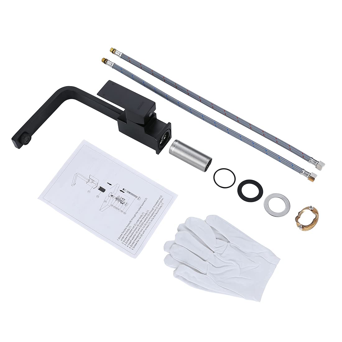 WOWOW Single Hole Bar Faucet Black Prep Sink Faucet Single Handle Mini Bar Tap with Water Supply Hose — view 8