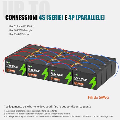 XZNY Batteria Litio 12V 100Ah LiFePO4 Batteria
