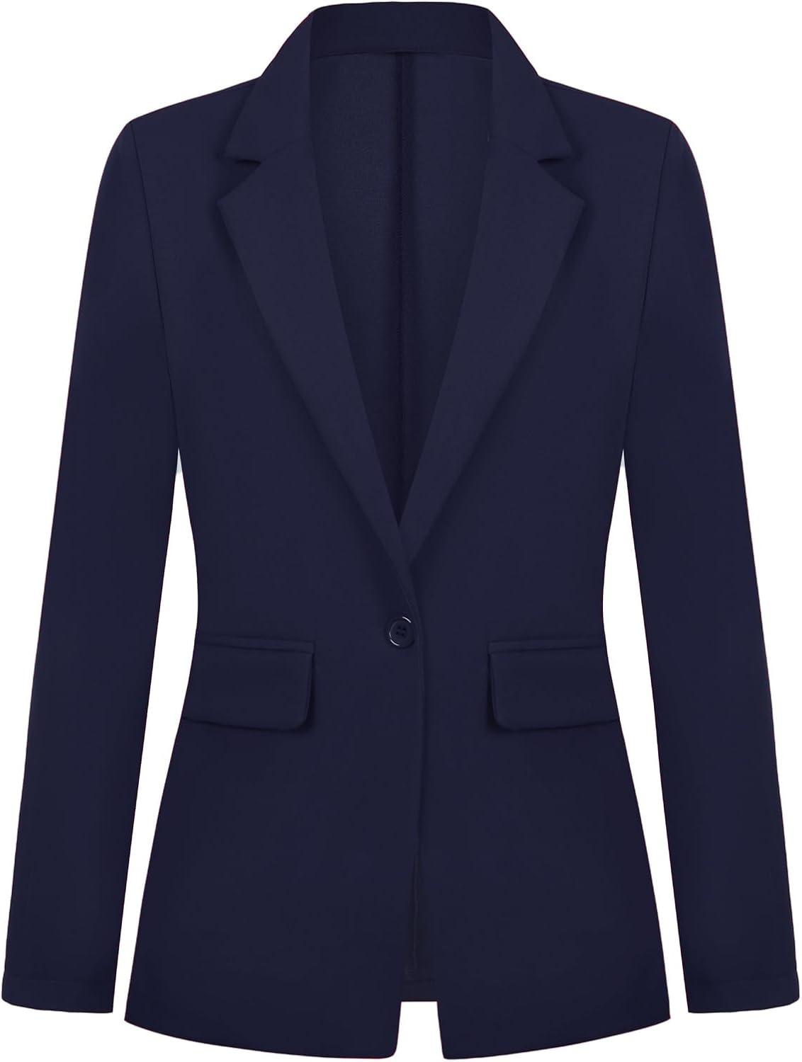 Fitted Blazer for Women Suit Long Sleeve Notched Lapel One Button Blazer with Pockets Casual Work Office(Navy Blue S)