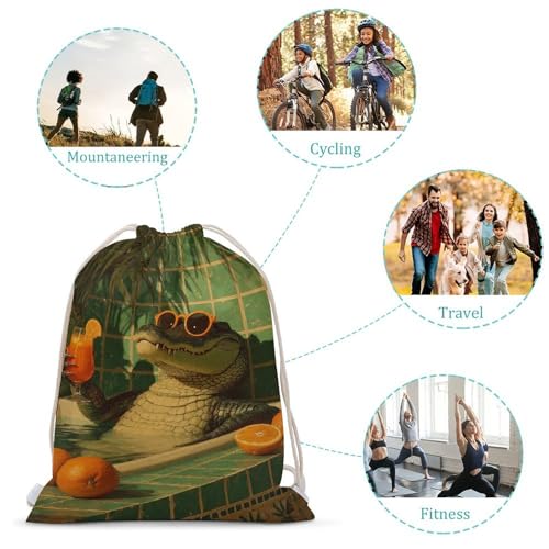Alligator with Sunglasses in The Bathtub Drawstring Backpack Canvas String Bag Lightweight Sports Gym Bag for Men Women3
