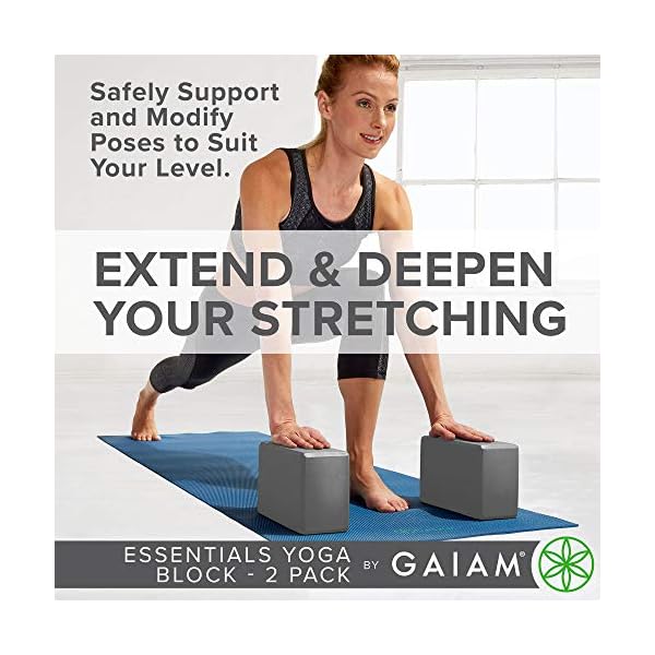Gaiam Essentials Yoga Block (Set Of 2) - Supportive Latex-Free Eva Foam Soft Non-Slip Surface For Yoga, Pilates, Meditation, Grey