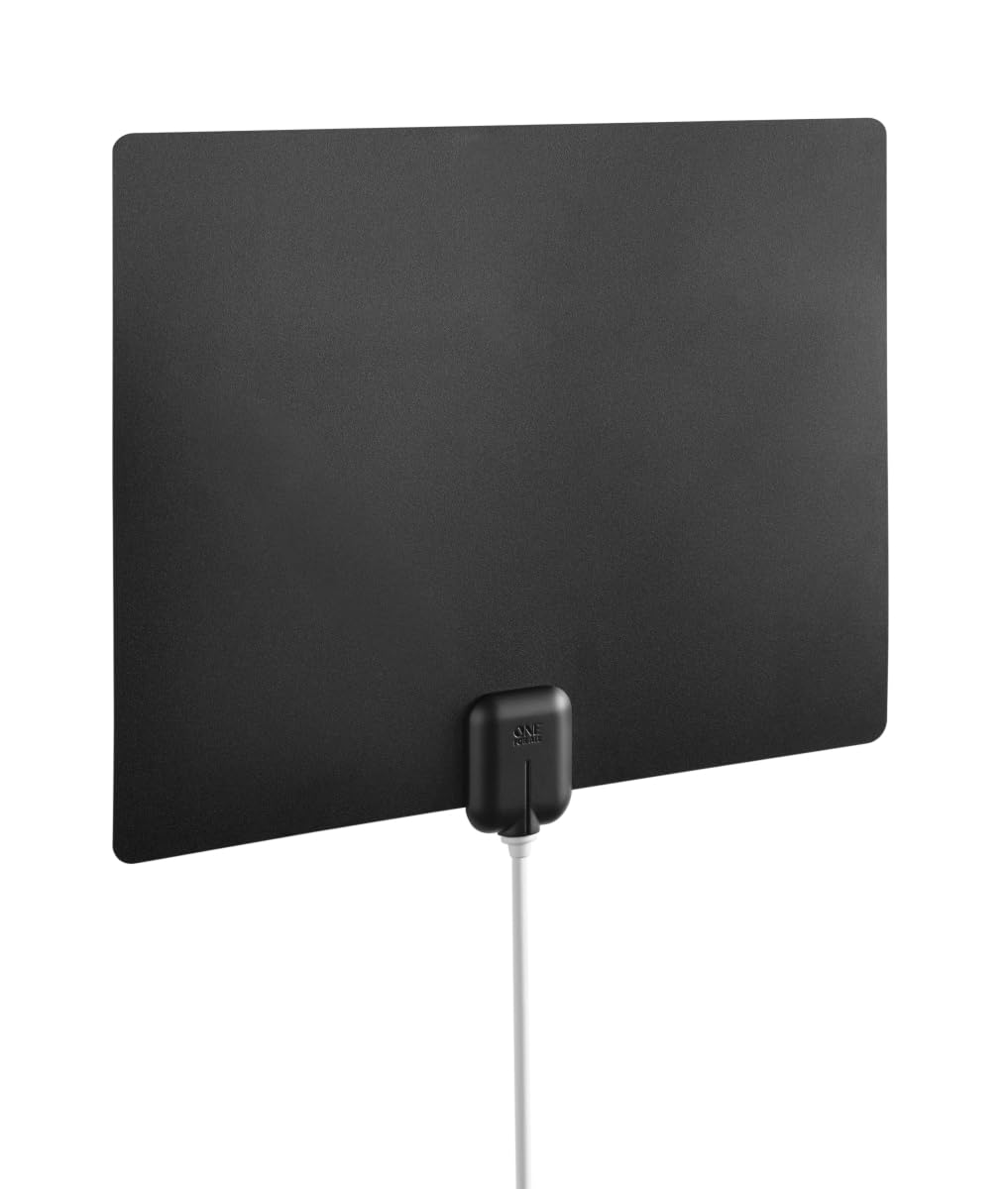One for All 14542 HDTV Antenna - Amplified Indoor Ultra-Thin TV Antenna with Up to 60-Mile Range, Multi-Directional Reception & Automatic Gain Control - White/Black