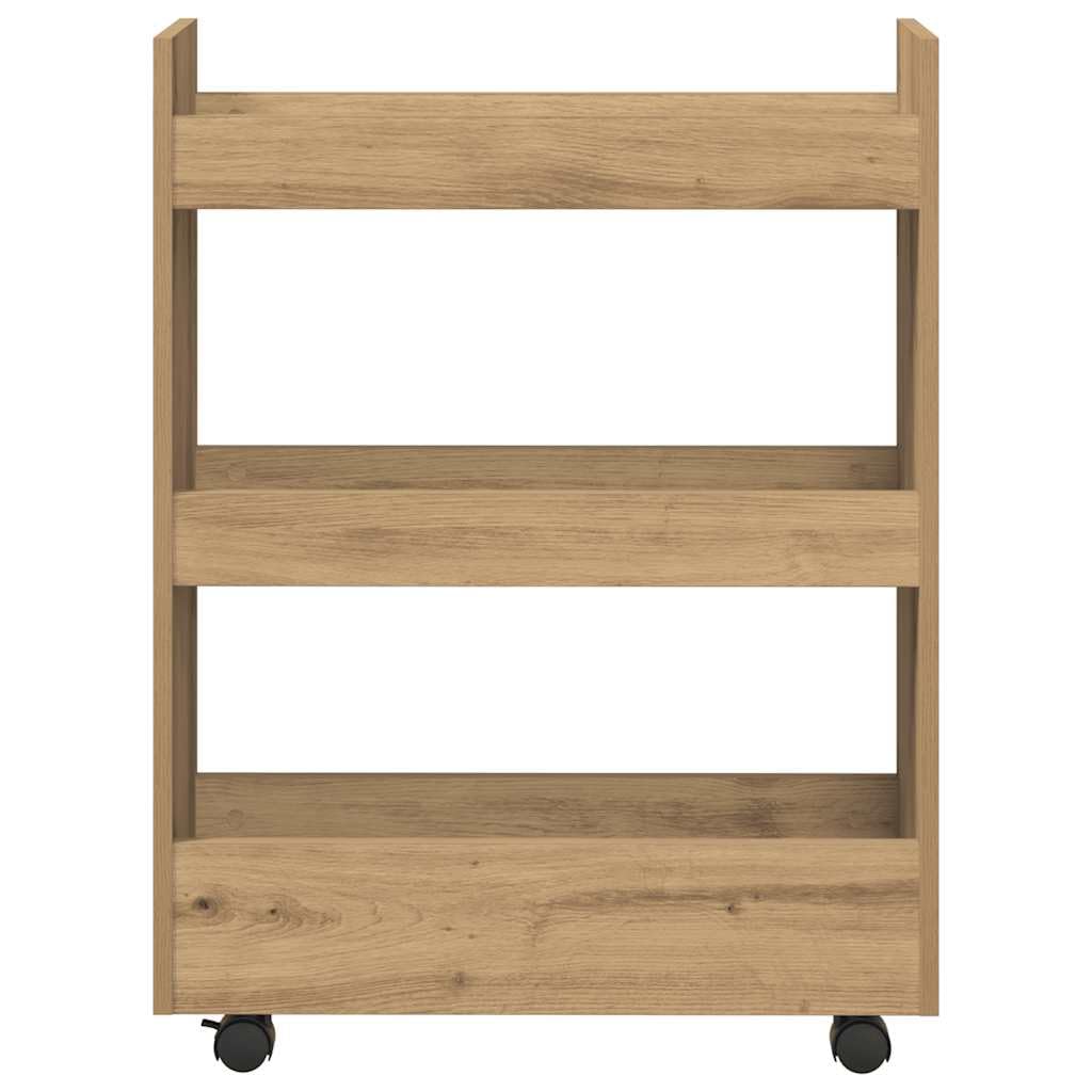 Carro de almacenamiento estrecho de roble Artisan, 3 niveles, 60 x 22 x 80 cm, carrito auxiliar con ruedas y espacio de almacenamiento para cocina, comedor, bar, carro de nicho, móvil y