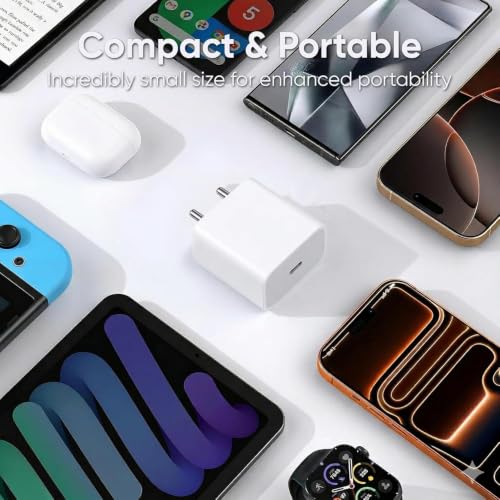Image of 20W Type C Charger with USB C to Lightning Cable (MFI-Certified) iPhone PD 3.0 Fast Charging Adapter Compatible with iPhone 14 /13 /12 /11 /X /Mini /Pro /Pro Max Series & More, BIS Certified Wall Charger 25W
