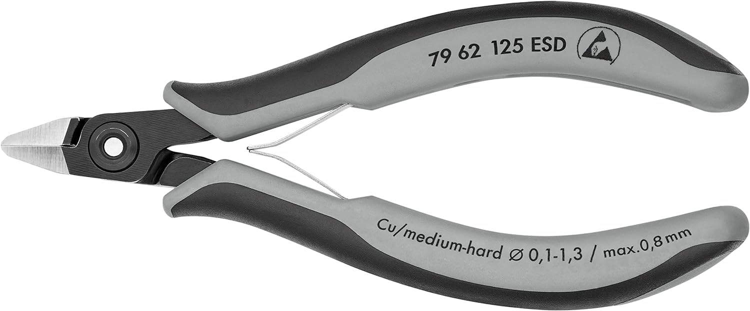 KNIPEX Alicates de precisión de corte diagonal para electrónica ESD con mangos multicomponente 125 mm, 79 62 125 ESD