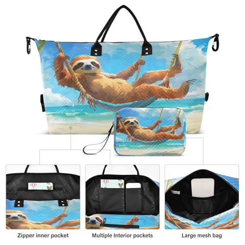Beach Travel Duffle Bag Gym Bag, Sloth Seaside Weekender Bags for Women with Toiletry Bag Travel Tote Bag Swim Bag2