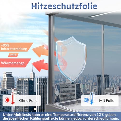 rabbitgoo Sonnenschutzfolie Fenster Innen & Außen Silber 44,5x200cm, Spiegelfolie Fenster Sichtschutz Fensterfolie Sonnenschutz Hitzeschutzfolie UV Schutzfolie Einseitig Blickdicht Wärmeschutzfolie