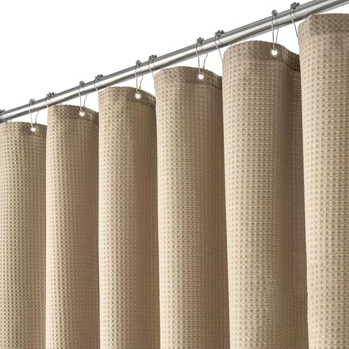 Shower Curtain No Hook Shower Curtain and Liner Set Waterproof Durable Waffle Textured Shower Curtains for Bathroom (Beige 180 * 180cm)