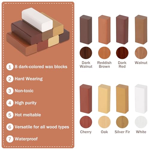 14pcs Laminat Reparaturset, 8 Farben Hartwachs Reparaturset, Laminat Reparatur mit Schaber, Parkett Reparaturset von Kratzern Löchern, Arbeitsplatte Reparaturset Laminatboden für Vinyl Holz Möbel