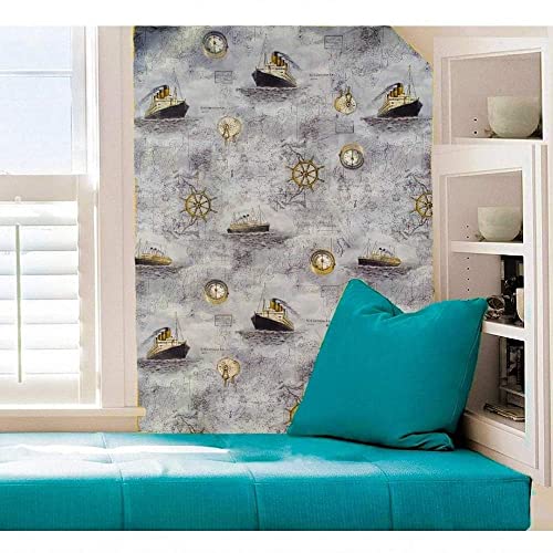 Image of Self Adhesive Wallpaper for Furniture, Almirah, Table Top, Wardrobe, Kitchen, Cupboard Decal & Door| Kitchen Wall Paper Sticker DIY PVC Self Liner Vinyl Stickers. (Pirate Ship, 24x144 Inch)