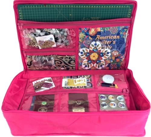 Yazzii Carry All Organizer Tote – Ultimate Craft Storage Bag With 20 Pockets For Quilting Supplies, Sewing Notions, Embroidery & More - Fuchsia #TOP4