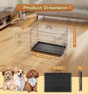 The Fellie 30-Inch Dog Crates Medium Size, Foldable Metal Dog Cage with 2 Doors, Metal Training Crate with Chew-Resistant Tray for Puppy, Portable Dog Travel Crate