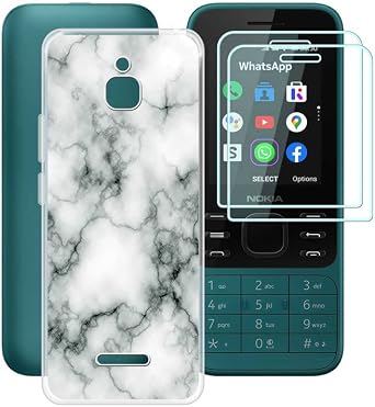 Phone Case for Nokia 6300 4G 2.4" with 2 X Tempered Glass, Ultra-Thin Silicone Shockproof Clear Soft TPU Bumper Shell + Protective Film for Nokia 6300 4G - Marble