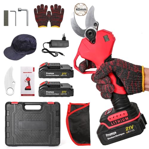 Tijeras de Podar Electricas, 40 mm Tijeras de Podar Bateria, Tijeras de Podar con 2x7500mAh Baterias, 1000W, LCD Display, Motor Brushless, Podadora Electrica Bateria para Árboles, Jardinería (40 MM)