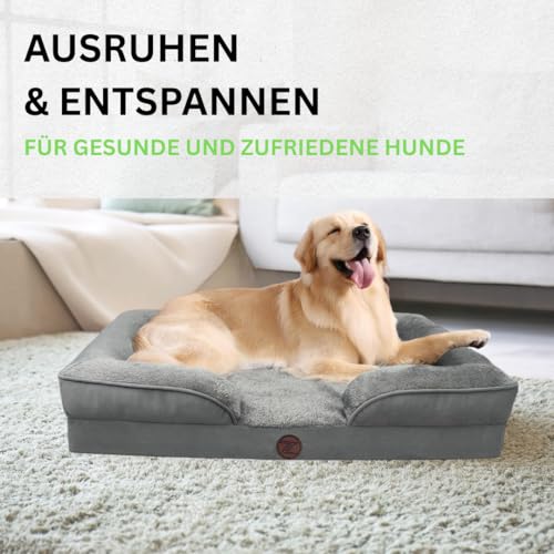 ZURMATRADE Orthopädisches Hundebett mit Memory Foam – Waschbar, rutschfest & bequem – Für große & kleine Hunde – Grau, Tierhaarentferner