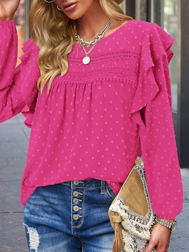 BETTE BOUTIK Womens Boho Fall Long Sleeve Shirts Crewneck Dressy Casual Blouses Trendy Flowy Tops