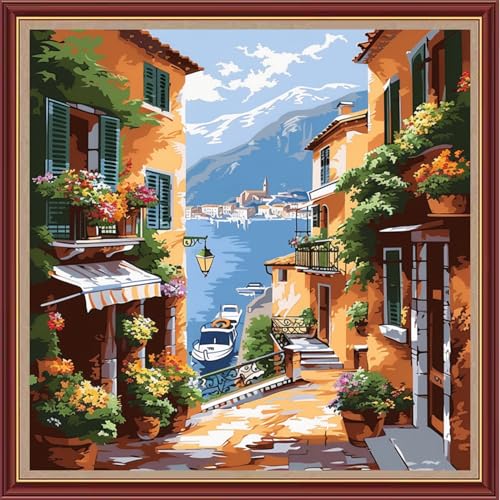 Image of Dooxvey Cross Stitch Kits for Adults Beginners,Full Range of Cross-Stitch Stamped Kits Needlepoint Kits for Beginners Embroidery Kits 11CT Cross Stitch Patterns-Seaside Scenery 18x18 inch