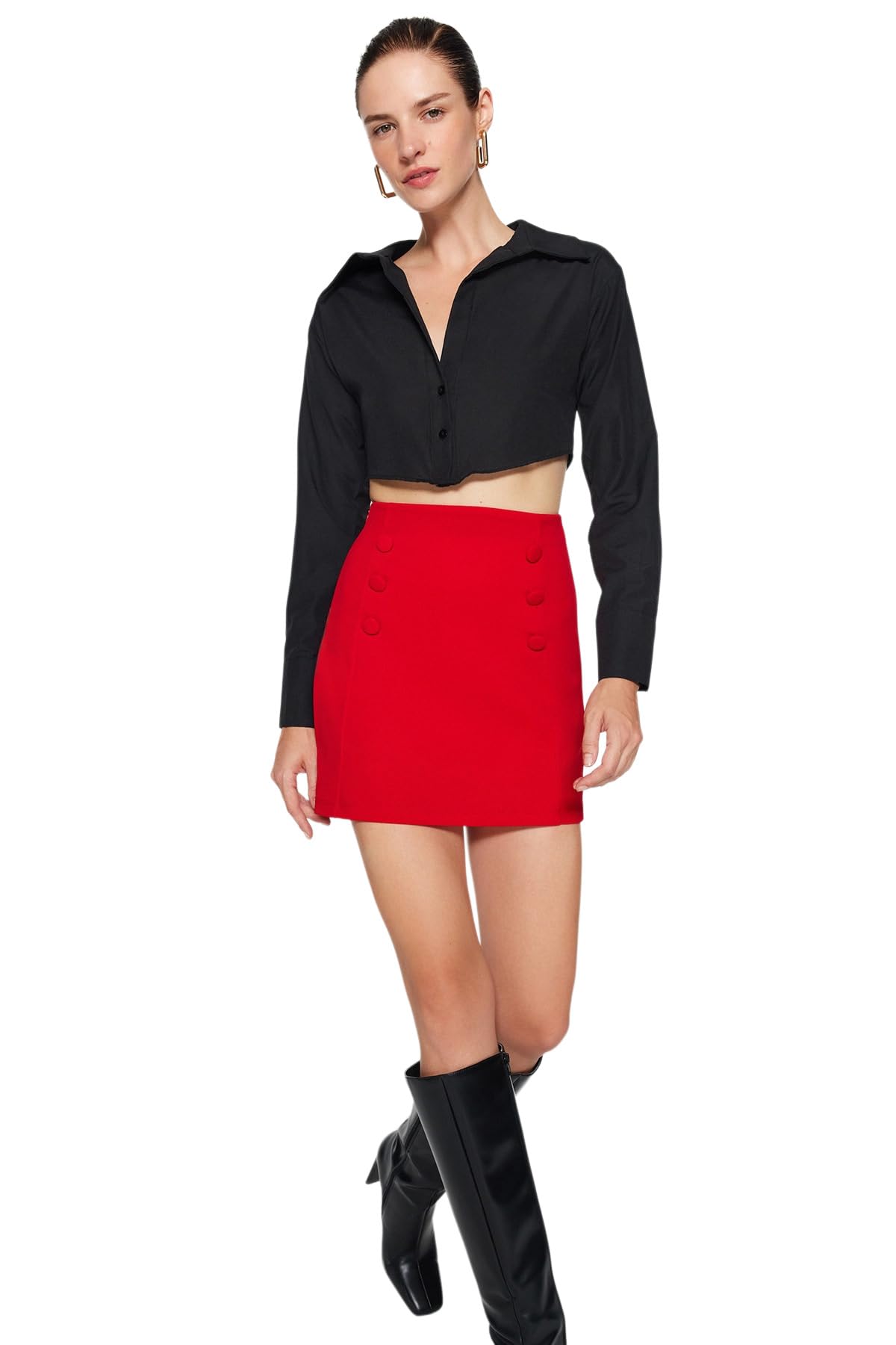 Trendyol FeMan Pencil Skirt Slim fit Knit Skirt,Red,L