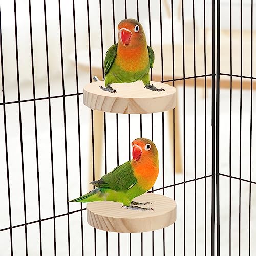 Image of 2 Pieces Bird Perch Platform Wooden Stand Toy for Small Bird Parrot Parakeet Cockatiel Budgie Lovebirds Conures Finches Rat Cage Accessories (Circular)