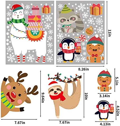 VEYLIN Christmas Window Decoration, 8 Sheet Xmas Window Clings Santa Claus Reindeer Snowflakes Decal Stickers Double Sided for Holiday Party Supplies