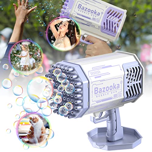 Bazooka Bubble Gun, Upgraded 69 Hole Bubble Machine Gun with Colorful Light, Big Rocket Bubble Blower Toys for Kids Adults Indoor Outdoor Wedding Party Activity (Purple)